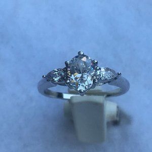 Silver Oval Solitaire With Teardrop Accents Cubic Zirconia Ring, Size 8 3/4